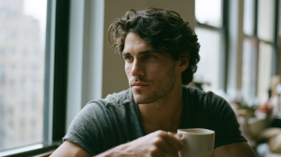 Reflective man at home during online therapy in New York City, featured image for neurodivergent affirming therapy