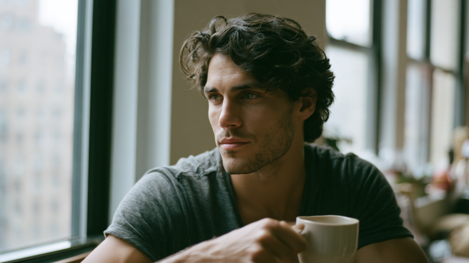 Reflective man at home during online therapy in New York City, featured image for neurodivergent affirming therapy